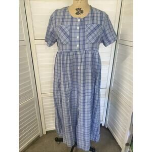 Adonna Leisure Wear House Dress Women’s Blue Plaid Grandmacore Zip Sz Small